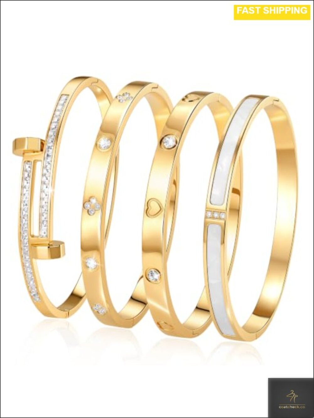 18K Gold Plated Stainless Steel Bangle Bracelet Set of 4 Stackable